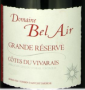 �tiquette de Domaine Bel Air - C�tes du Vivarais - Grande R�serve 